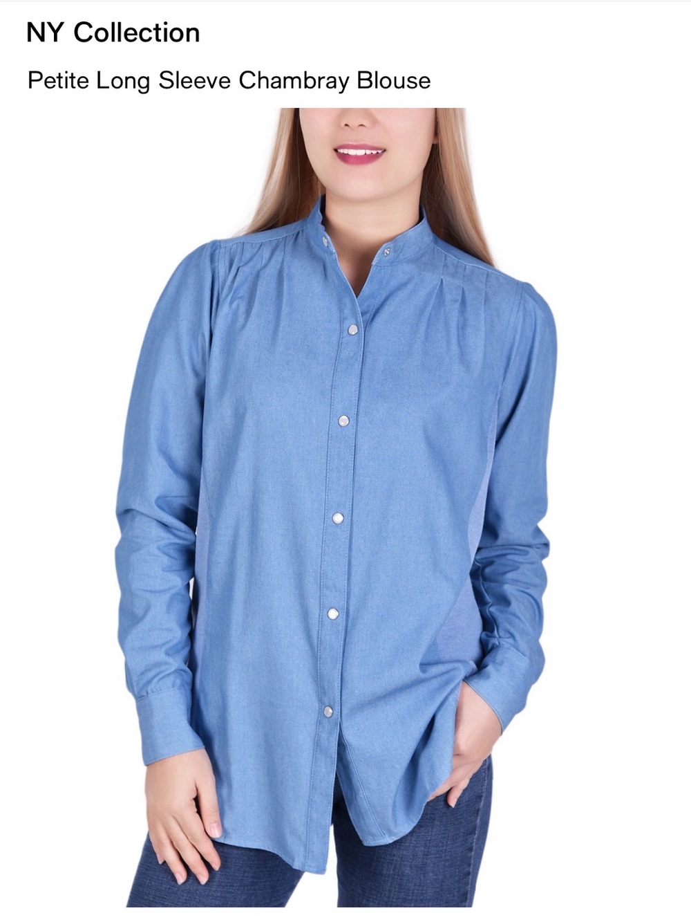 NY Collection Light Blue Button-Front Chambray Blouse